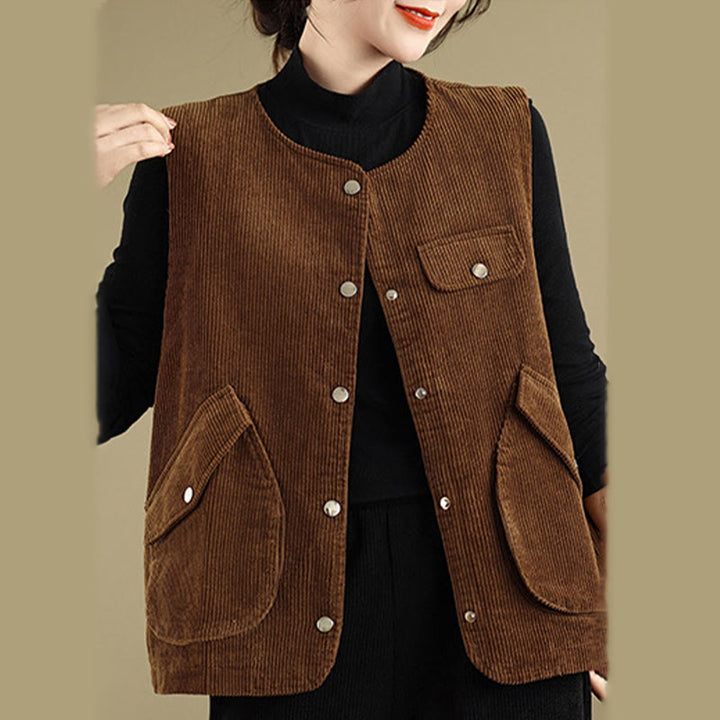 Gilet in velluto a coste con bottoni senza maniche Buddha Stones da donna con tasche - image 11