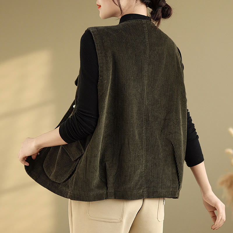 Gilet in velluto a coste con bottoni senza maniche Buddha Stones da donna con tasche - image 24