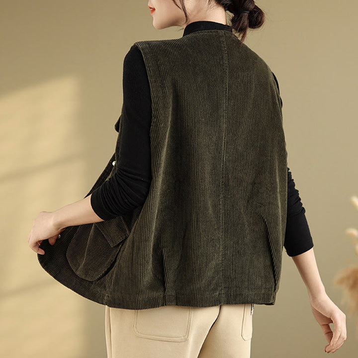Gilet in velluto a coste con bottoni senza maniche Buddha Stones da donna con tasche - image 24