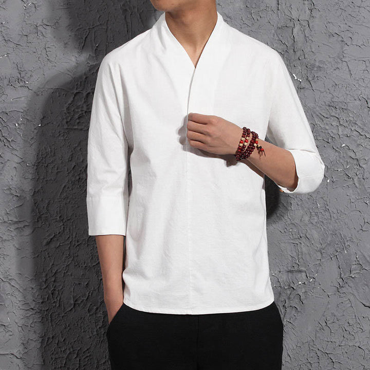 Camicia casual da uomo in cotone con scollo a V e maniche a tre quarti, motivo Buddha Stones - image 4
