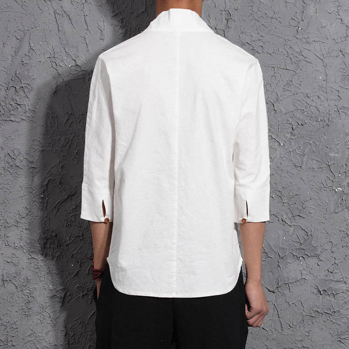 Camicia casual da uomo in cotone con scollo a V e maniche a tre quarti, motivo Buddha Stones - image 3