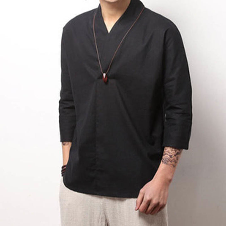 Camicia casual da uomo in cotone con scollo a V e maniche a tre quarti, motivo Buddha Stones - image 7