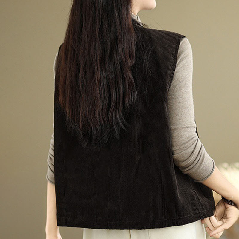 Gilet da donna in cotone senza maniche con bottoni in velluto a coste Buddha Stones e tasche - image 15