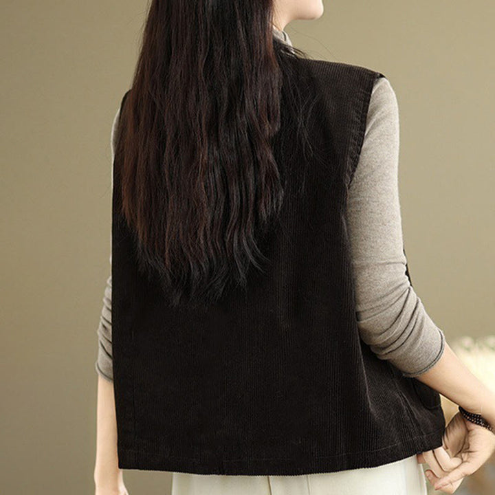 Gilet da donna in cotone senza maniche con bottoni in velluto a coste Buddha Stones e tasche - image 15