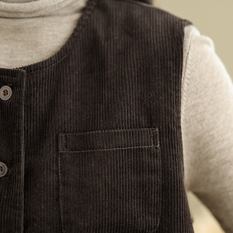 Gilet da donna in cotone senza maniche con bottoni in velluto a coste Buddha Stones e tasche - image 16