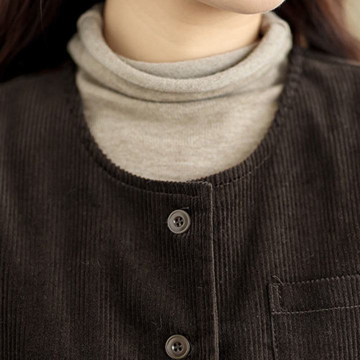 Gilet da donna in cotone senza maniche con bottoni in velluto a coste Buddha Stones e tasche - image 17