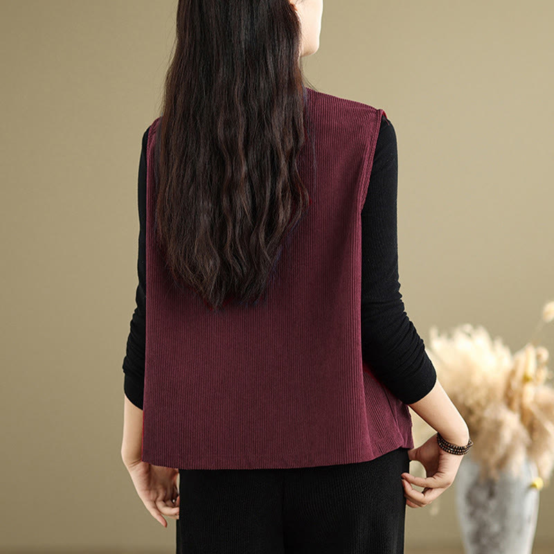 Gilet da donna in cotone senza maniche con bottoni in velluto a coste Buddha Stones e tasche - image 24