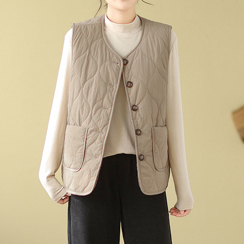 Gilet senza maniche in fibra di viscosa con tasche, stile double-face, stile Buddha Stones da donna - image 1