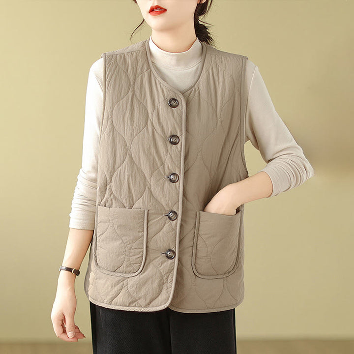 Gilet senza maniche in fibra di viscosa con tasche, stile double-face, stile Buddha Stones da donna - image 5