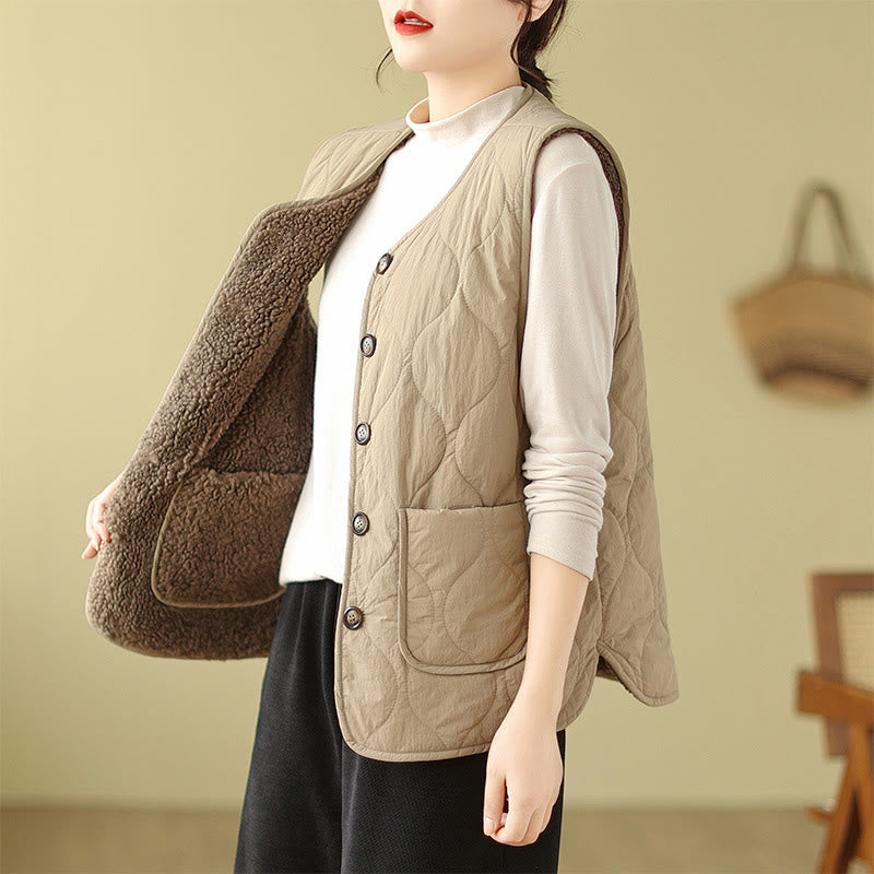 Gilet senza maniche in fibra di viscosa con tasche, stile double-face, stile Buddha Stones da donna - image 4