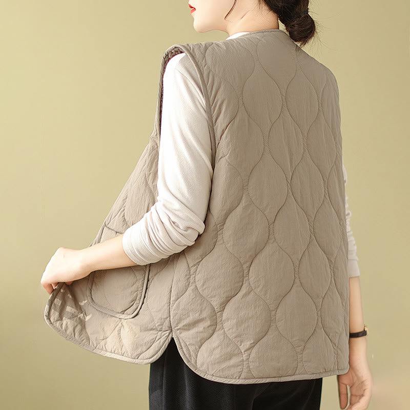 Gilet senza maniche in fibra di viscosa con tasche, stile double-face, stile Buddha Stones da donna - image 3