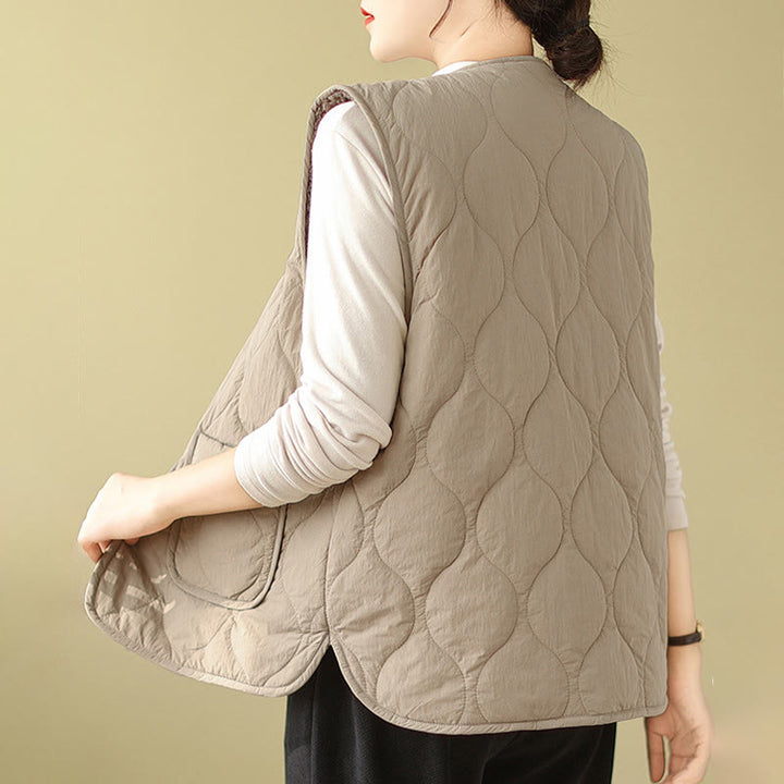Gilet senza maniche in fibra di viscosa con tasche, stile double-face, stile Buddha Stones da donna - image 3