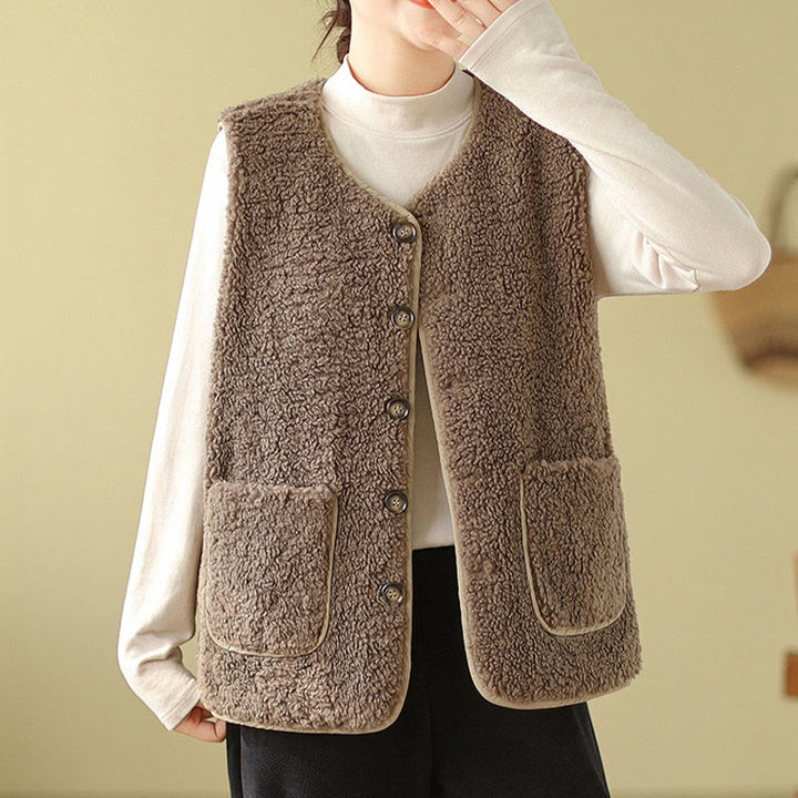 Gilet senza maniche in fibra di viscosa con tasche, stile double-face, stile Buddha Stones da donna - image 6