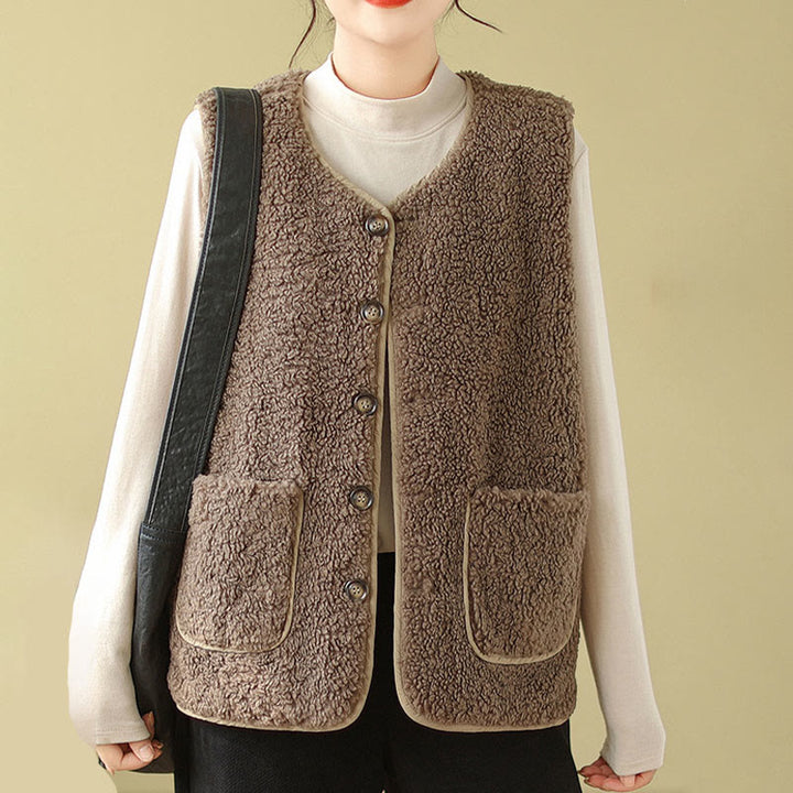 Gilet senza maniche in fibra di viscosa con tasche, stile double-face, stile Buddha Stones da donna - image 3