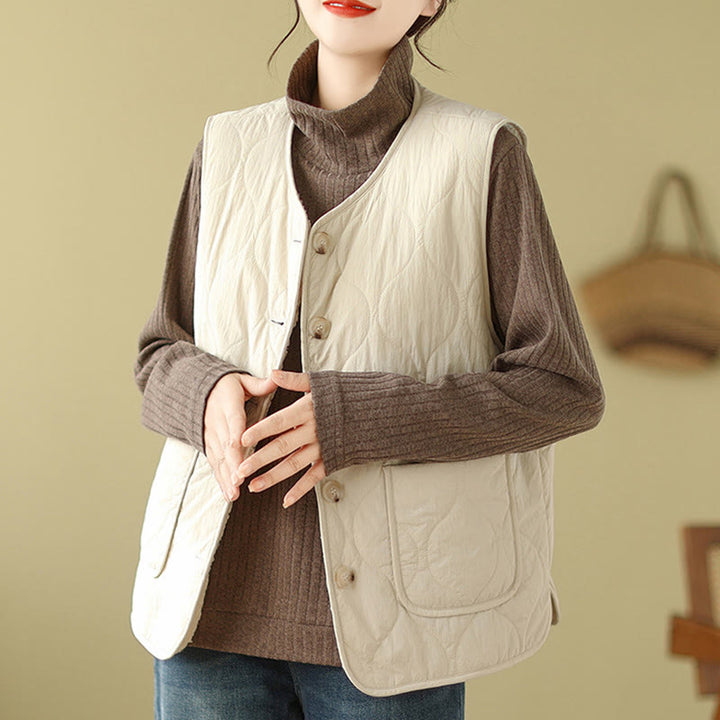 Gilet senza maniche in fibra di viscosa con tasche, stile double-face, stile Buddha Stones da donna - Seta di mais - US12, UK/AU16, EU44 (2XL) - image 10