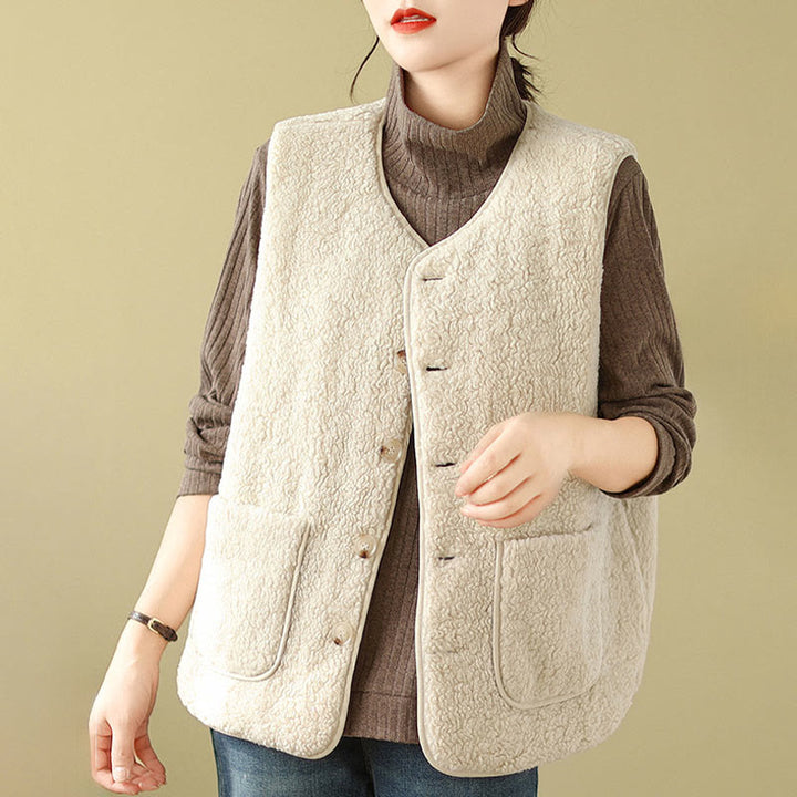 Gilet senza maniche in fibra di viscosa con tasche, stile double-face, stile Buddha Stones da donna - image 14
