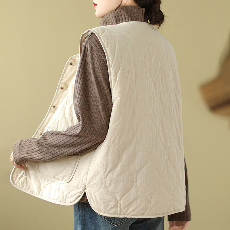 Gilet senza maniche in fibra di viscosa con tasche, stile double-face, stile Buddha Stones da donna - image 13