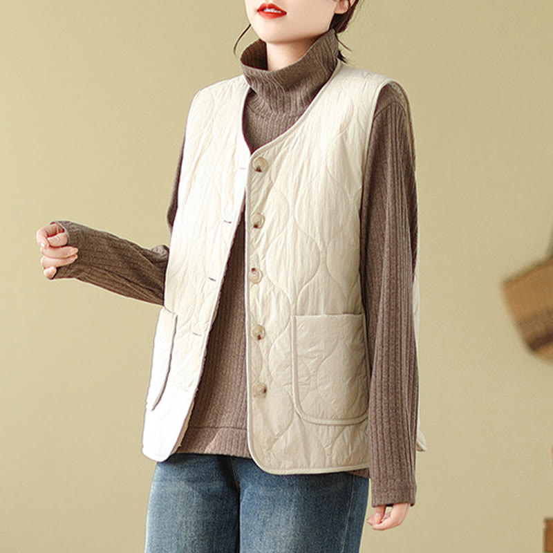 Gilet senza maniche in fibra di viscosa con tasche, stile double-face, stile Buddha Stones da donna - image 15