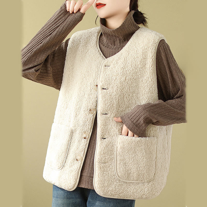 Gilet senza maniche in fibra di viscosa con tasche, stile double-face, stile Buddha Stones da donna - image 11