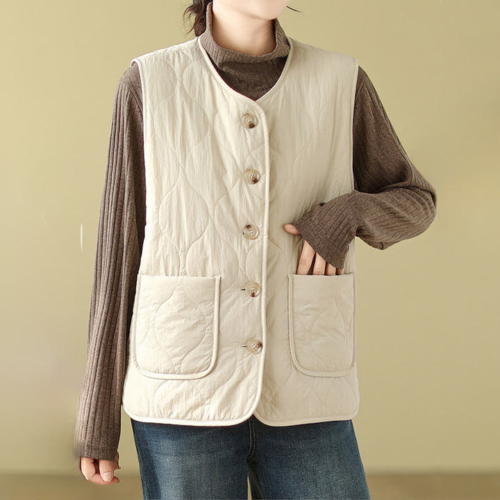 Gilet senza maniche in fibra di viscosa con tasche, stile double-face, stile Buddha Stones da donna - image 14