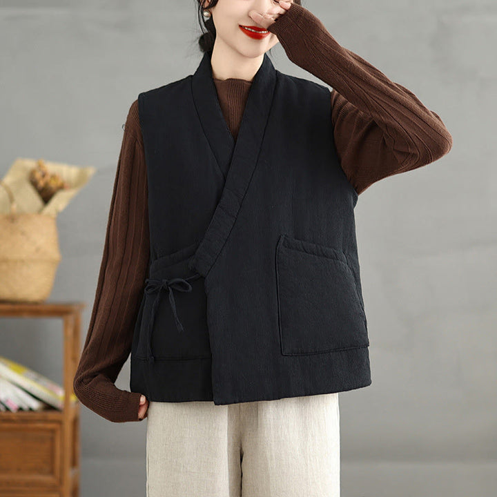 Gilet da donna in cotone senza maniche con lacci e tasche Buddha Stones - image 4