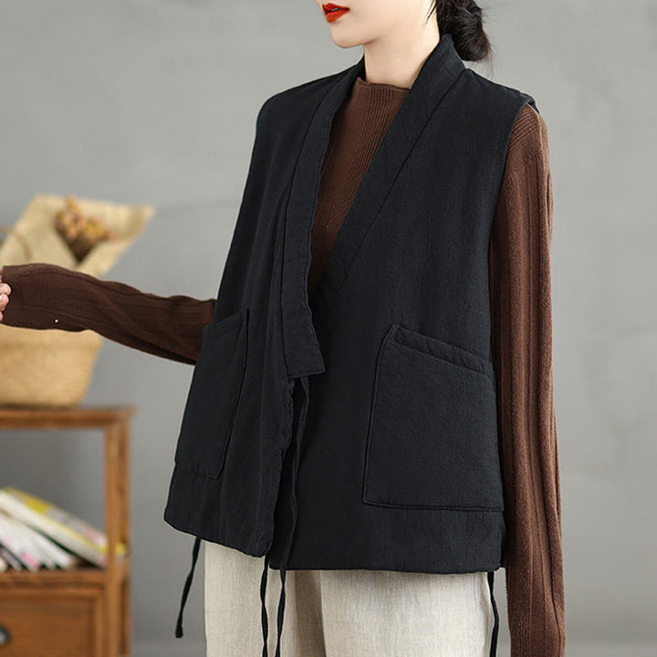 Gilet da donna in cotone senza maniche con lacci e tasche Buddha Stones - image 5
