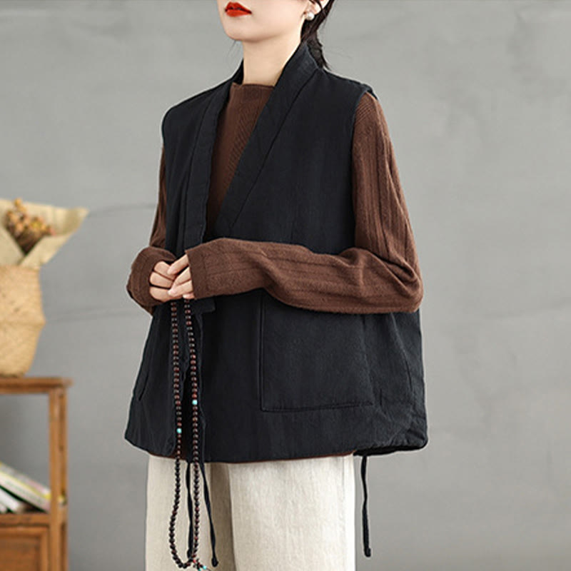 Gilet da donna in cotone senza maniche con lacci e tasche Buddha Stones - image 2