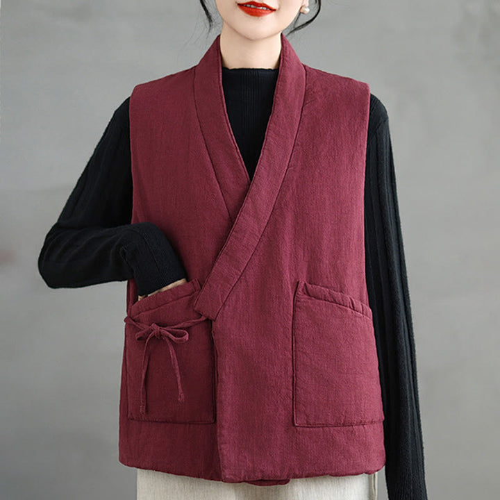 Gilet da donna in cotone senza maniche con lacci e tasche Buddha Stones - image 11