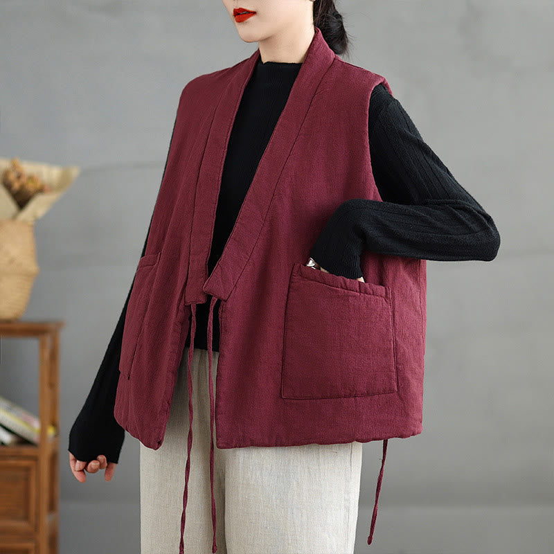 Gilet da donna in cotone senza maniche con lacci e tasche Buddha Stones - image 8