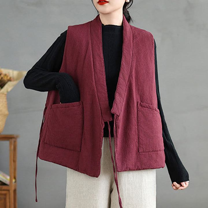 Gilet da donna in cotone senza maniche con lacci e tasche Buddha Stones - image 9