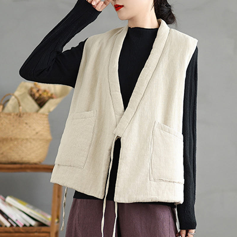 Gilet da donna in cotone senza maniche con lacci e tasche Buddha Stones - image 18