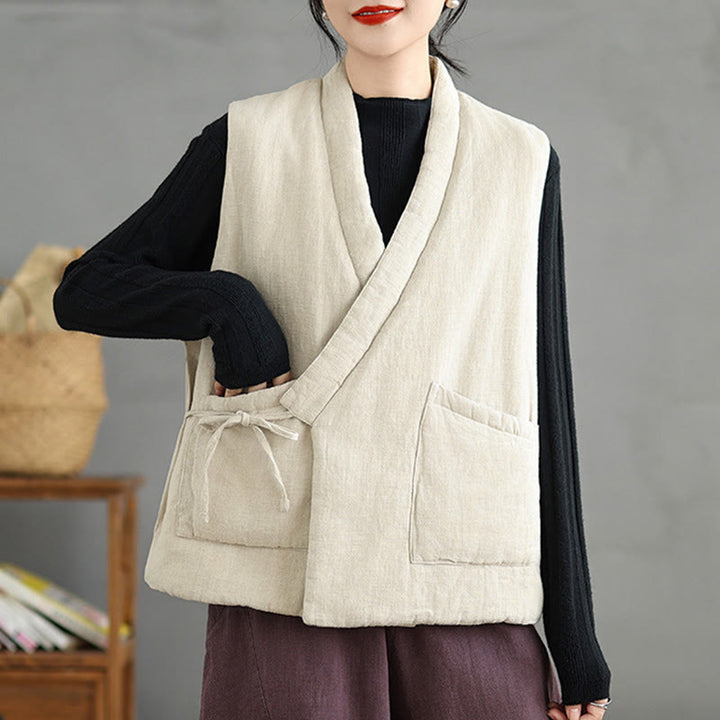 Gilet da donna in cotone senza maniche con lacci e tasche Buddha Stones - image 20