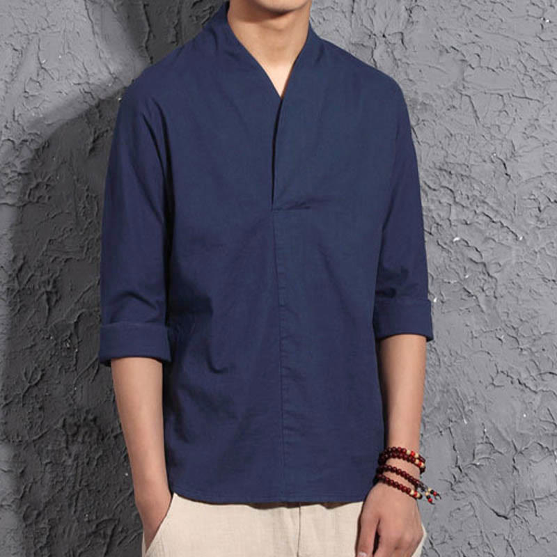Camicia casual da uomo in cotone con scollo a V e maniche a tre quarti, motivo Buddha Stones - image 10