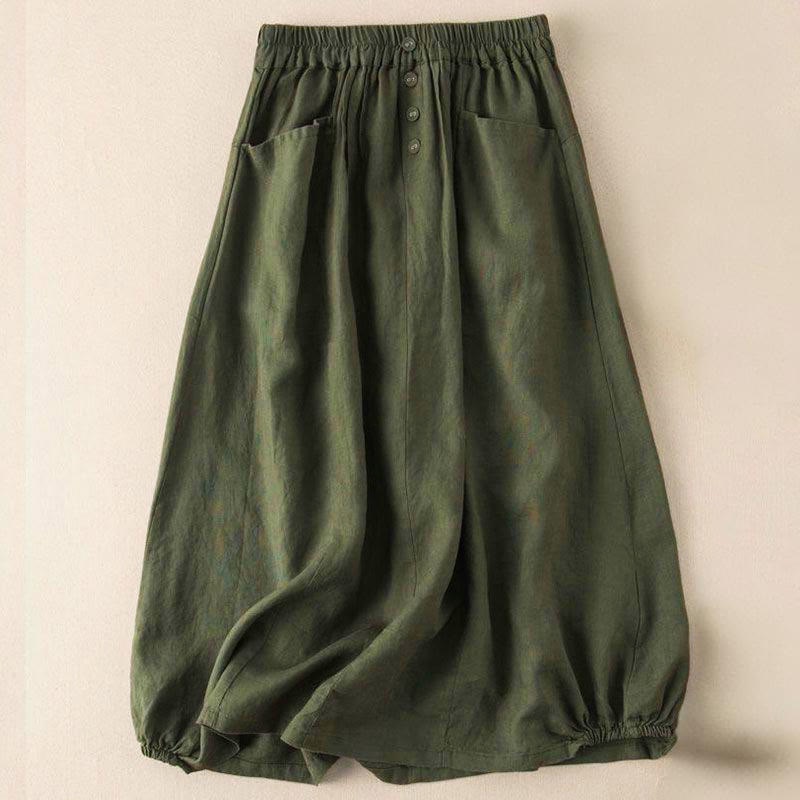 Gonna da donna con tasche, lunghezza 7-8, con elastico in vita e Buddha Stones - Verde oliva scuro - US16, UK/AU20, EU48 (5XL) - image 5