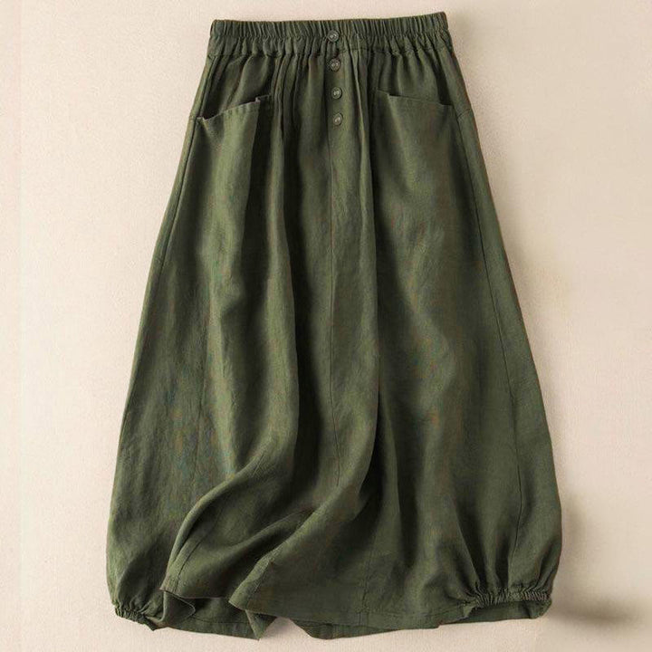 Gonna da donna con tasche, lunghezza 7-8, con elastico in vita e Buddha Stones - Verde oliva scuro - US16, UK/AU20, EU48 (5XL) - image 5