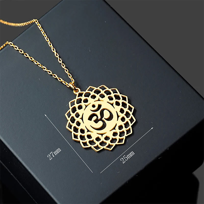 Collana con ciondolo in acciaio inossidabile con simbolo Om Buddha Stones, motivo: loto cavo - image 7