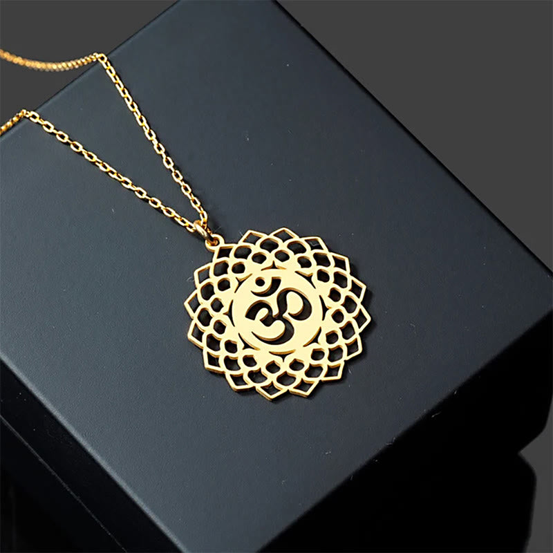 Collana con ciondolo in acciaio inossidabile con simbolo Om Buddha Stones, motivo: loto cavo - image 6