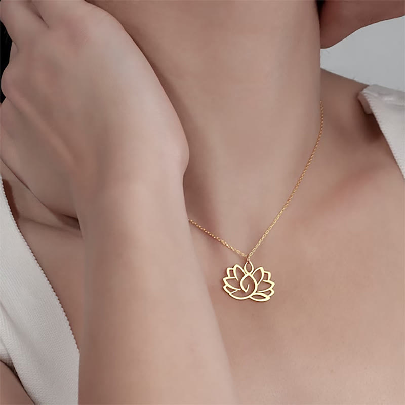 Collana con ciondolo dell'illuminazione in acciaio inossidabile con design a forma di loto cavo Buddha Stones - image 9