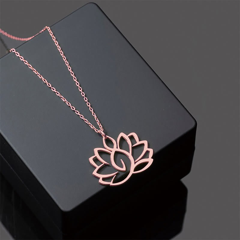 Collana con ciondolo dell'illuminazione in acciaio inossidabile con design a forma di loto cavo Buddha Stones - Oro rosa - image 12