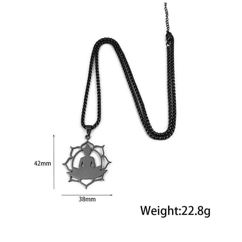 Collana con ciondolo dell'illuminazione in acciaio inossidabile con design vintage Buddha Stones Buddha seduto sul loto di Buddha - image 10