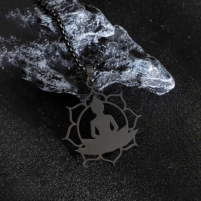 Collana con ciondolo dell'illuminazione in acciaio inossidabile con design vintage Buddha Stones Buddha seduto sul loto di Buddha - image 12