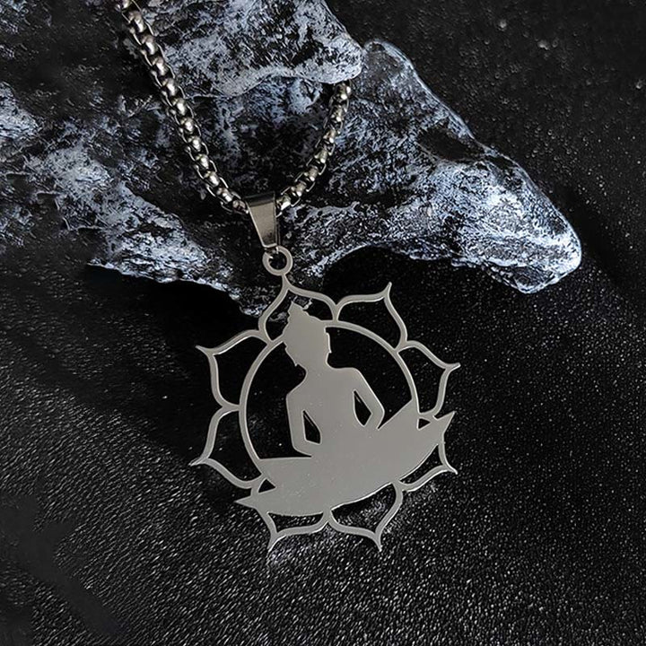 Collana con ciondolo dell'illuminazione in acciaio inossidabile con design vintage Buddha Stones Buddha seduto sul loto di Buddha - image 8