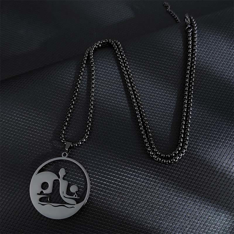 Collana con ciondolo in acciaio inossidabile con figura Buddha Stones di Buddha, design cavo - Nero - image 9
