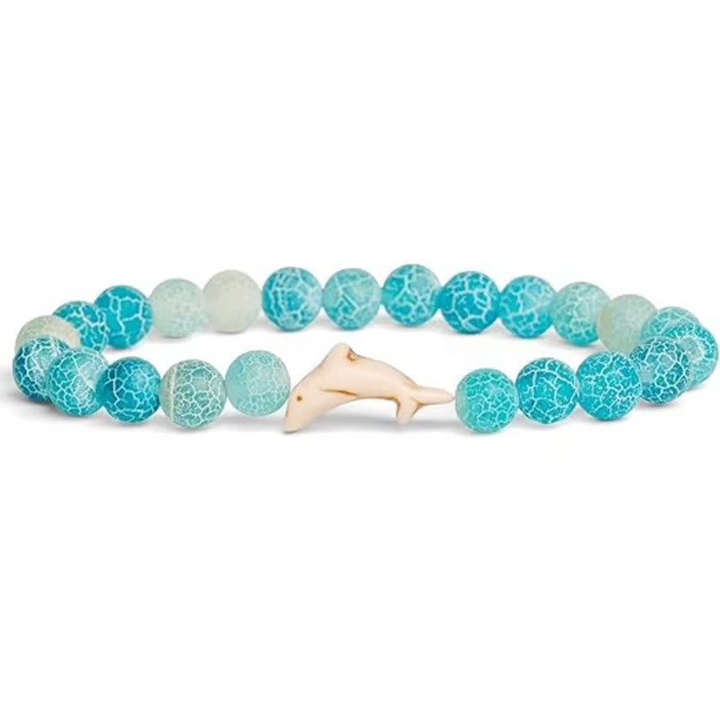 Braccialetto del coraggio in pietra naturale Buddha Stones Dolphin Crackle Agata Tormalina - Agata blu screpolata (circonferenza del polso: 15-18 cm) - image 1