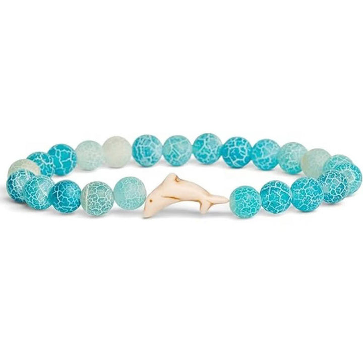 Braccialetto del coraggio in pietra naturale Buddha Stones Dolphin Crackle Agata Tormalina - Agata blu screpolata (circonferenza del polso: 15-18 cm) - image 1