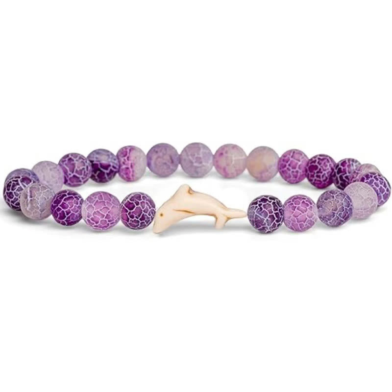Braccialetto del coraggio in pietra naturale Buddha Stones Dolphin Crackle Agata Tormalina - Agata viola screpolata (circonferenza del polso: 15-18 cm) - image 2