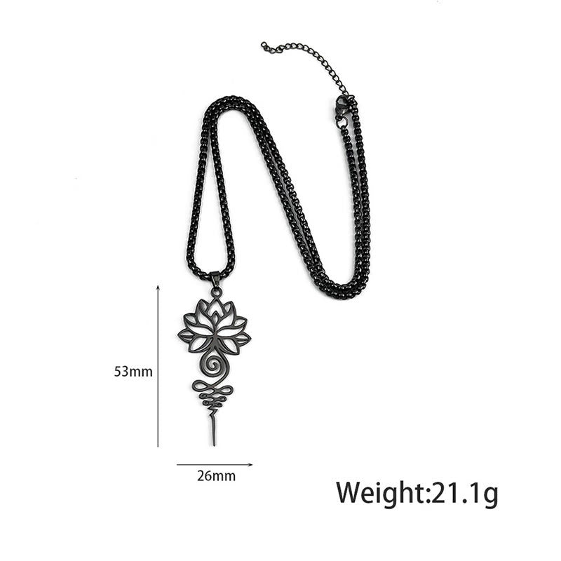 Collana con ciondolo dell'illuminazione in acciaio inossidabile, simbolo del chakra del loto di Buddha Stones Unalome - image 7