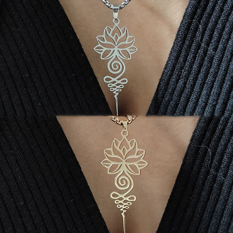 Collana con ciondolo dell'illuminazione in acciaio inossidabile, simbolo del chakra del loto di Buddha Stones Unalome - image 11