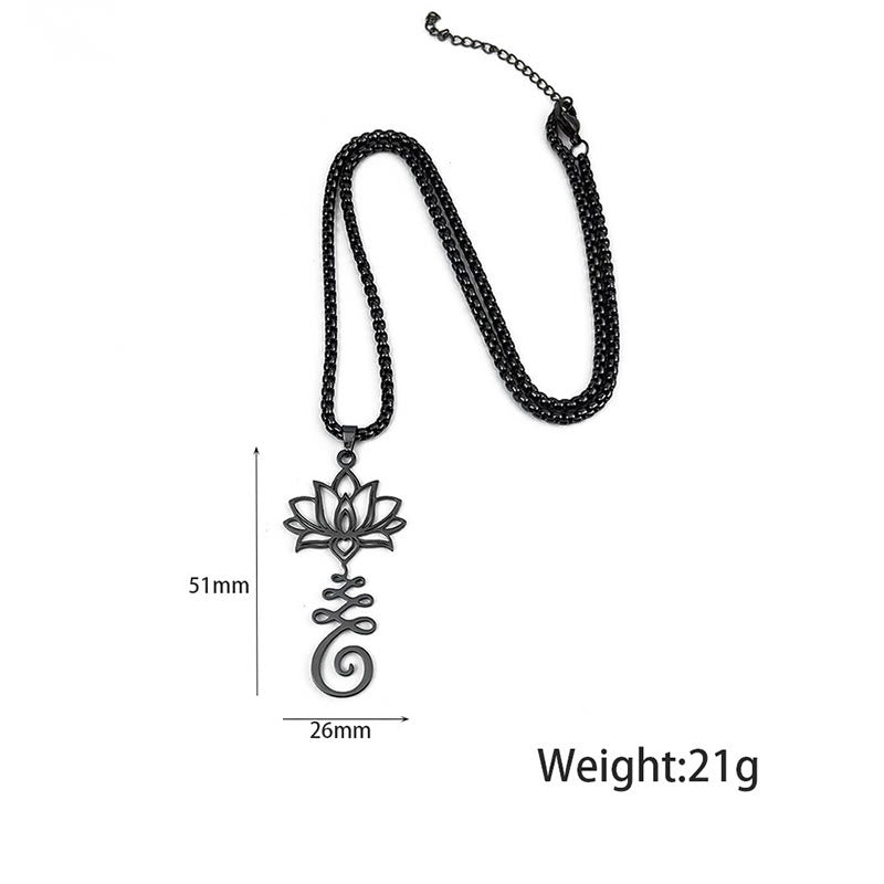 Collana con ciondolo dell'illuminazione in acciaio inossidabile con simbolo dei chakra Buddha Stones, design irregolare, loto - image 11