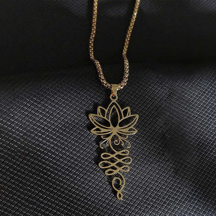 Collana con ciondolo dell'illuminazione in acciaio inossidabile con Buddha Stones viticci di loto, simbolo dei chakra - Oro - image 7